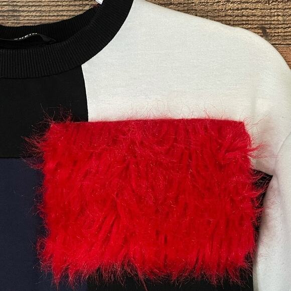 SHEIN Cut and Sew Sweatshirt Faux Fur Black Red Colorblock Size Small - Picture 4 of 9